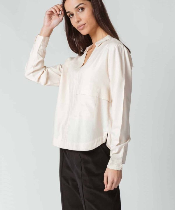 camisa blusa algodon organico SKFK Hiart crema claro