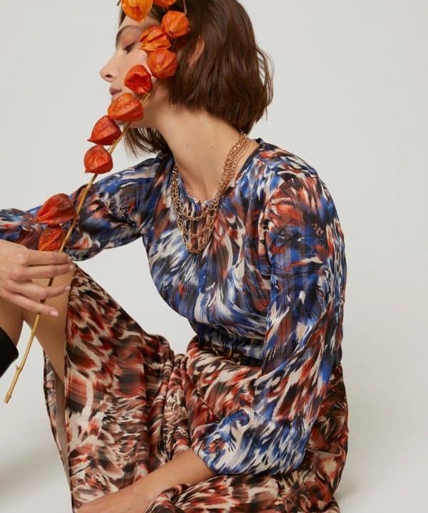 vestido midi skatie estampado combinado