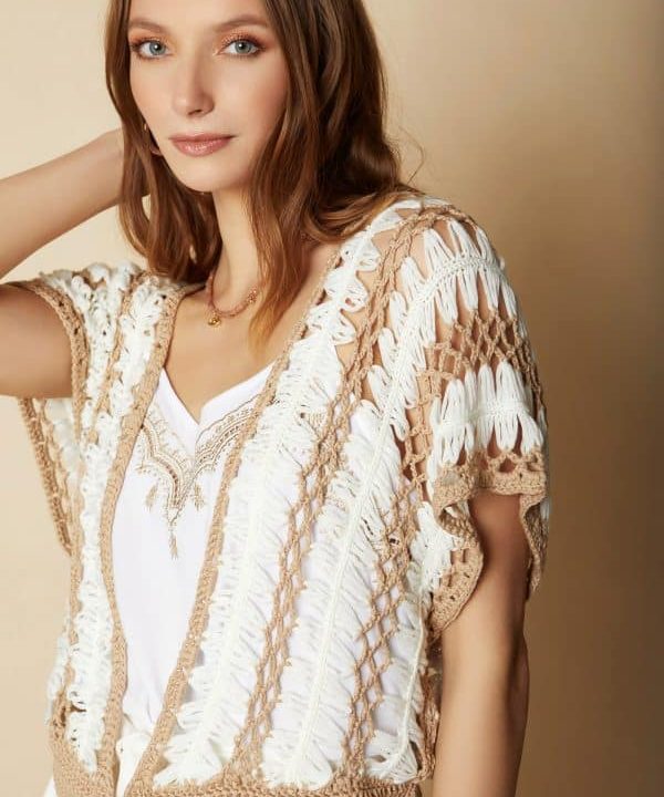 Chaleco punto calado meisie blanco y beige