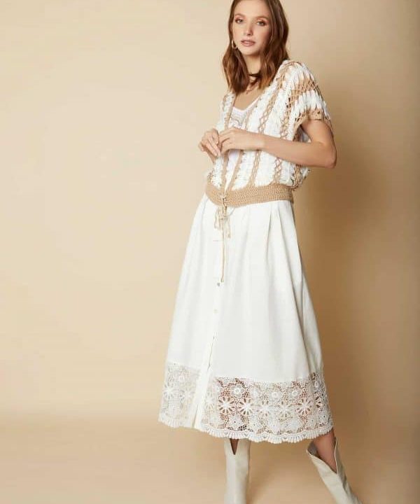 Chaleco punto calado meisie blanco y beige