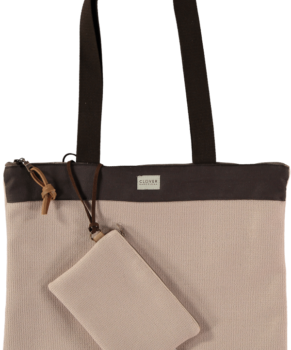 Shopping bag clover bcn nude marron e1698252042447
