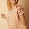 Chaleco flecos Meisie ante crochet rosa