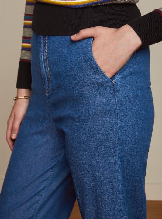 Pantalon tejano denim lisa culotte chambray king louie azul 6893 08112458 1