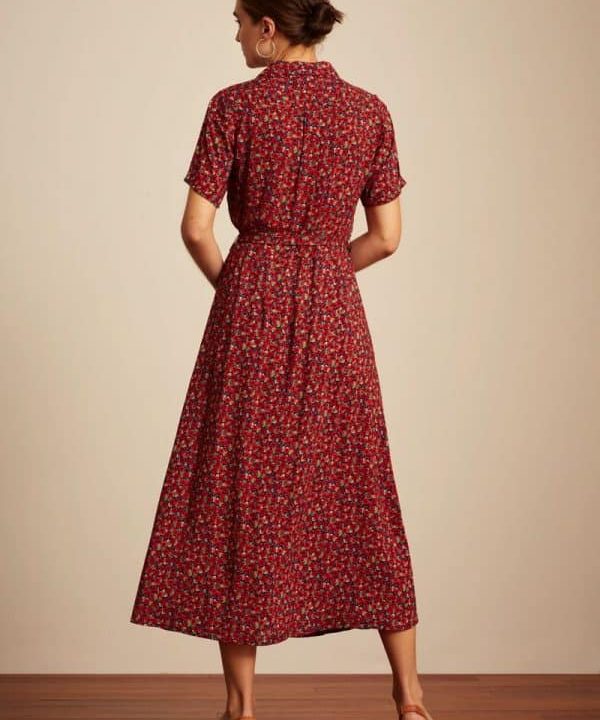 Vestido Rosie midi flor rojo Poesia King Louie Espana 07020 3 e1645380470500