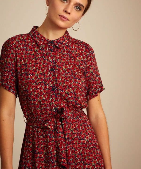 Vestido Rosie midi flor rojo Poesia King Louie Espana 07020 4 e1645380490629