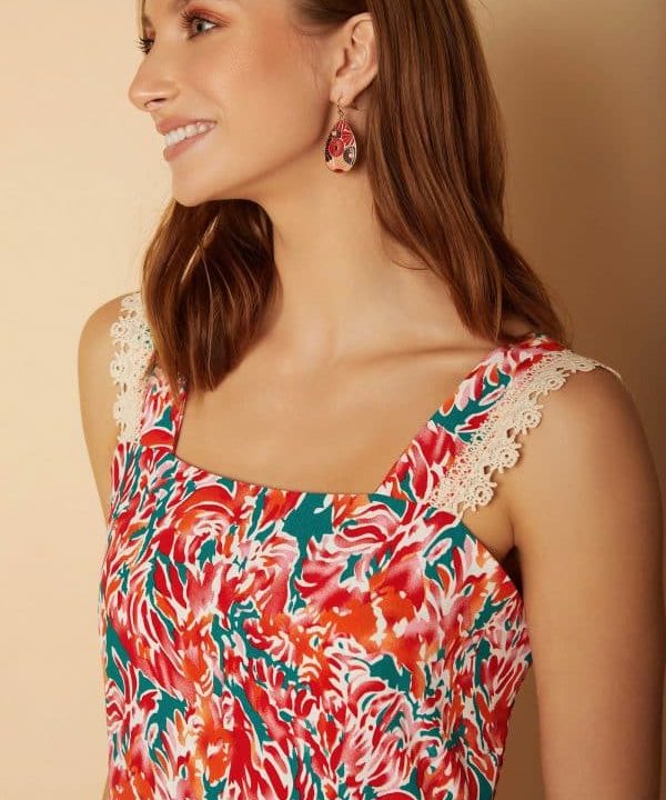 vestido midi estampado Meisie rojo tirantes