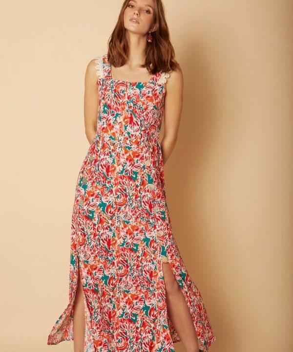 vestido midi estampado Meisie rojo tirantes