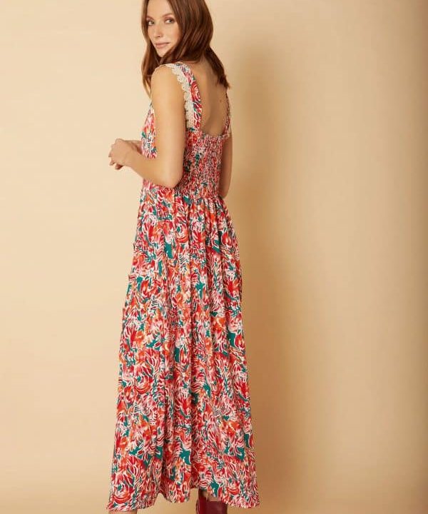 vestido midi estampado Meisie rojo tirantes