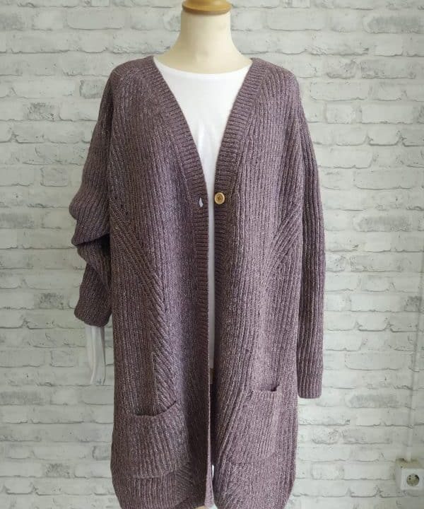 chaqueta tricot boton Singular Barcelona malva scaled e1666110046528