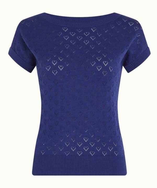 Jersey King Louie Espana Boatneck Heart Ajour azul 07048 436 F e1677953738966