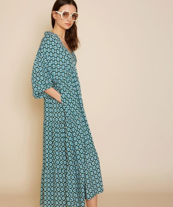 Vestido largo estampado viscosa meisie verde esmeralda M21V19 WRY 2 e1686165060244