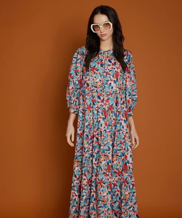 Vestido largo algodon estampado meisie M05V120 MRN 1 e1686164036111