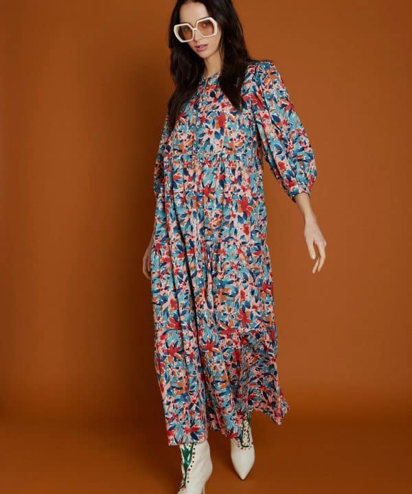 Vestido largo algodon estampado meisie M05V120 MRN 2 e1686164052384