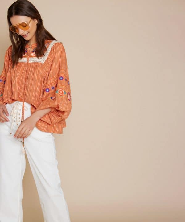 blusa algodon bordado etnico naranja meisie cristina mata M04B83 THN 7adl e1686166944611