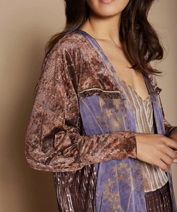 Caftan meisie bimateria lateral plisado malva M05KF24 PLU 5 e1695152012348