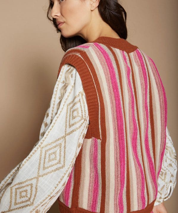 Chaleco meisie punto franjas chenilla rosa M90K03 VIV 5 e1695191877509