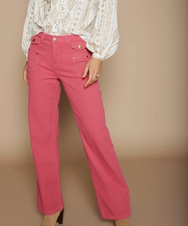 Pantalon denim Meisie bolsillos bordados fucsia M05P87 VIV 2 e1695156642948