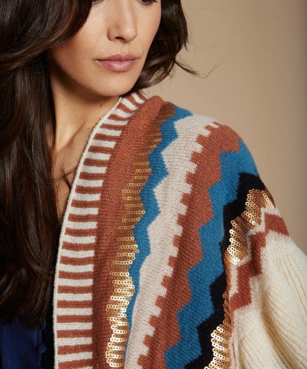 Poncho punto zig zag lentejuela Meisie M16K27 HZL 7 e1698605680364