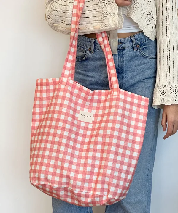 Bolsa grande tela shopping bag vichy coral de la mur BOSGVIC3..