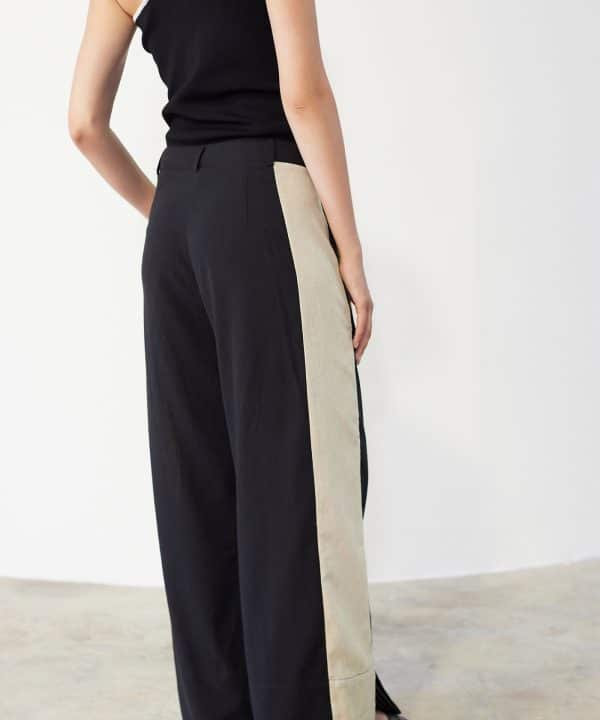 Pantalon Skatie lino bicolor crudo negro S05P96 KOHL 4 e1708800253142