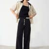 Pantalon Skatie lino bicolor crudo negro S05P96 KOHL 5 e1708800267453