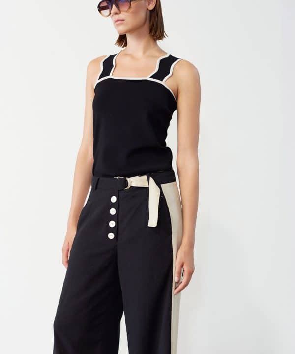 Pantalon Skatie lino bicolor crudo negro S05P96 KOHL 6 e1708800282165