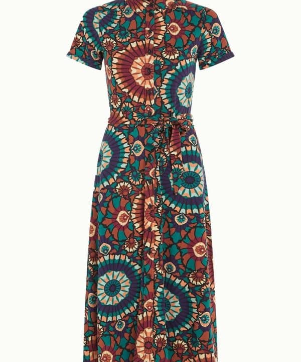 Vestido camisero midi King louie Olive Torini estampado retro 08933 445 F e1708891143679