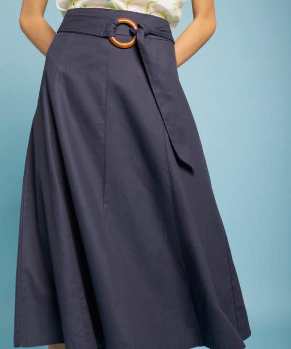 Falda midi cinturon meisie azul marino M101F01 TDL 3 e1711465309416
