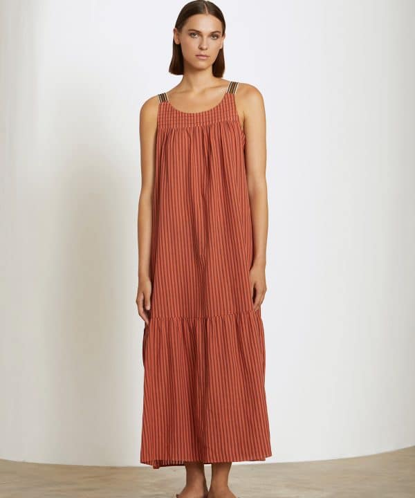 Vestido Skatie largo tirantes contraste S50V14 TILE RED 1 e1712842053956