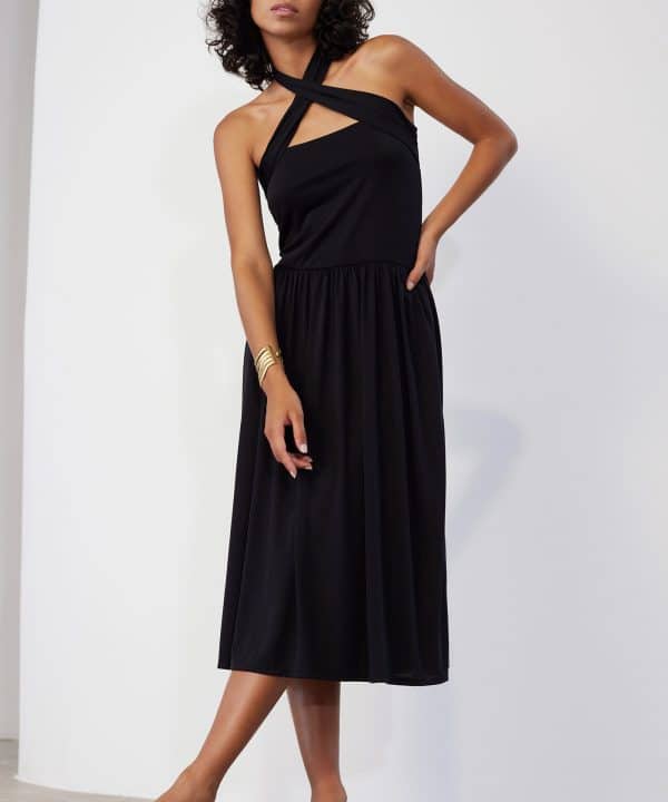 Vestido Skatie modal escote bandeau con lazada negro S02V18 KOHL 1 e1712829316516