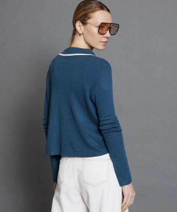 Cardigan polo skatie acabados a contraste azul petroleo SS23 K28AW24 DCO 5 e1728233956295