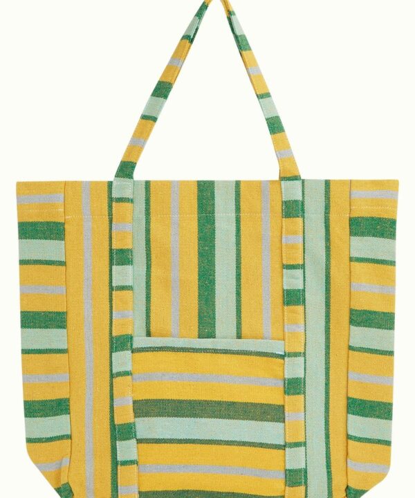 Bolsa tela tote bag King Louie Espana shoper Le stripe rayas verde amarillo 09799 881 F e1739996062851