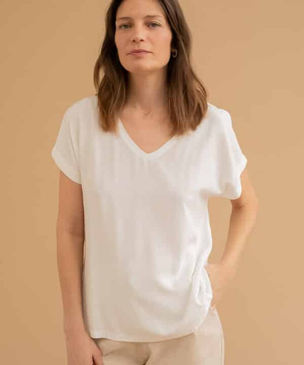 Camiseta mus bombon bimateria cuello pico VISAYAS BLANCO 1 e1740466569766