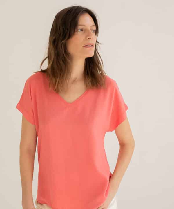 Camiseta mus bombon bimateria cuello pico VISAYAS CORAL 1 e1740466624289