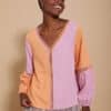 Blusa meisie bicolor con entredos Meisie malva naranja M05B35 PNY 1 e1741272502881