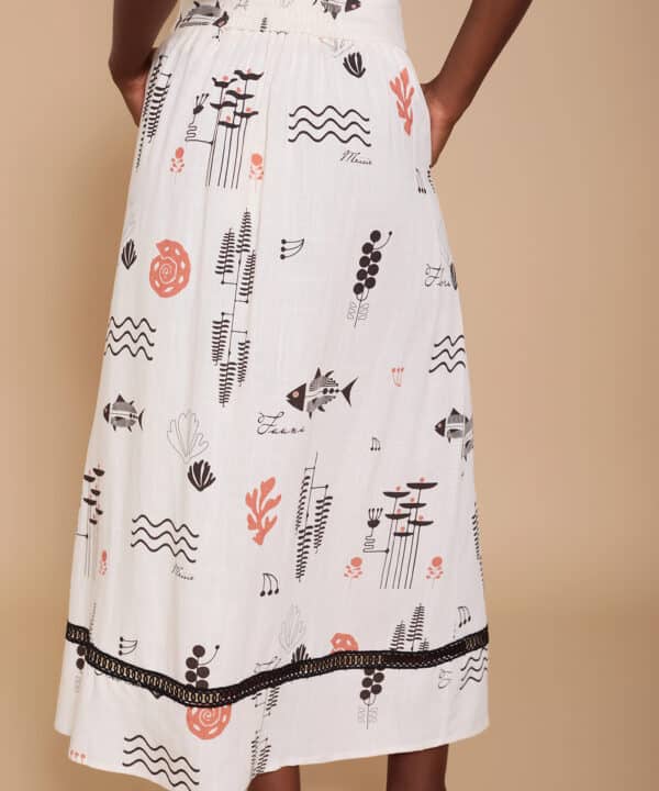 Falda midi meisie meisie estampada flora fauna M99F05IVY 3 e1743022984706