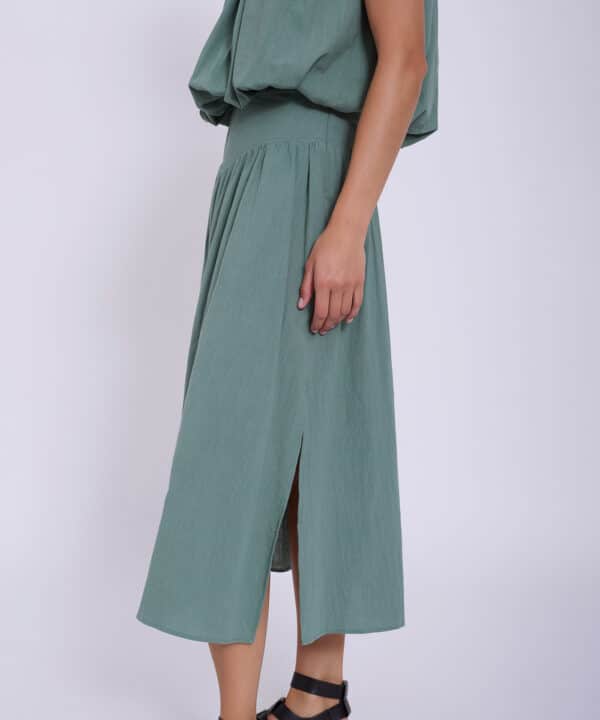 Falda midi skatie frunce skatie verde agua lisa S05F54AGG 4 e1742369720105