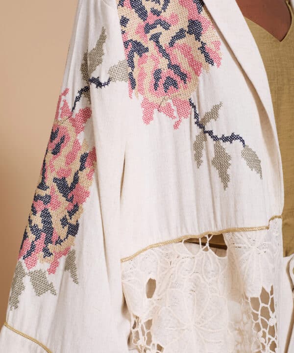 Kaftan largo meisie bimateria encaje bordado meisie M04KF07IVY 6 e1741468642746