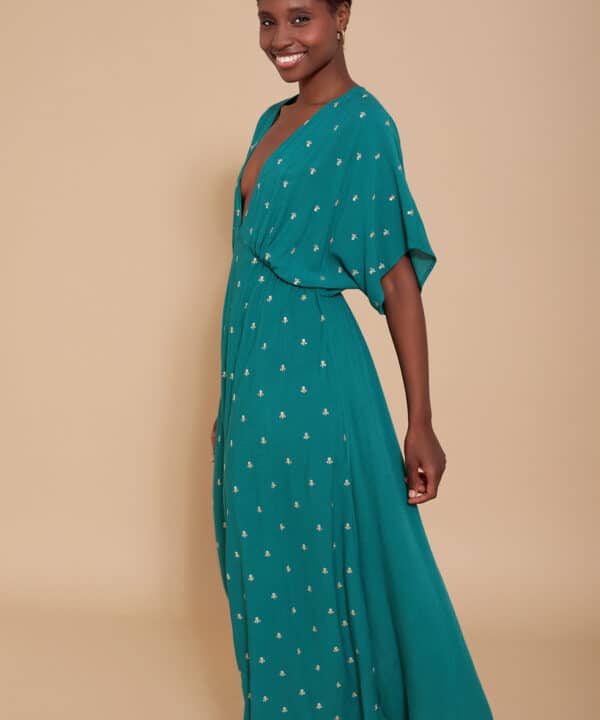 Vestido meisie largo miniflor lentejuelas verde esmeralda meisie M04V32AQM 3 e1741461577385