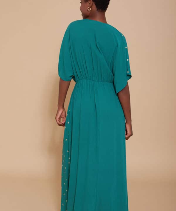 Vestido meisie largo miniflor lentejuelas verde esmeralda meisie M04V32AQM 4 e1741461594309
