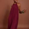 Vestido meisie plisado atado al cuello halter largo cereza meisie M02V20 CHR 1 e1741269868630