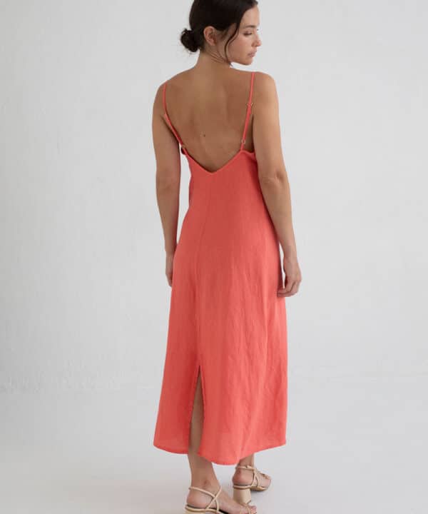 Vestido lino Mus Bombon largo WAKAYA CORAL 2 e1749021607259