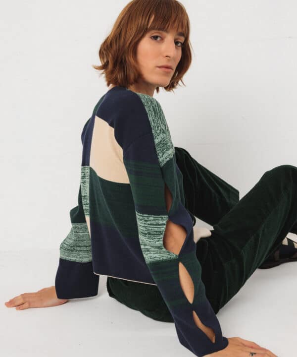 sueter berenize gots cardigan chaqueta punto SKFK verde azul scaled e1760470167919