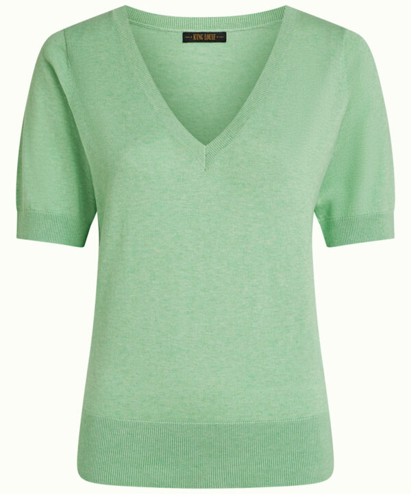 King Louie Espana jersey agnes top cocoon verde cuello pico king Louie 09651 398 F e1772313403934