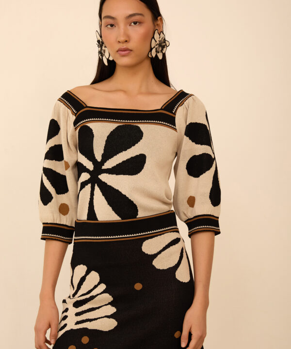 Meisie top de punto estampado Meisïe crudo negro