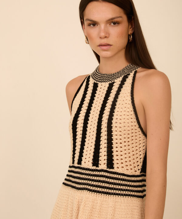 Meisie vestido de punto bicolor crudo negro meisïe