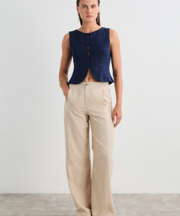 Mus bombon pantalon recto ancho lino PAN AKIRA BEIGE 1 e1772386198837