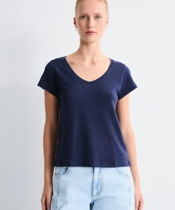 camiseta luzara Mus Bombon azul marino escote pico manga corta