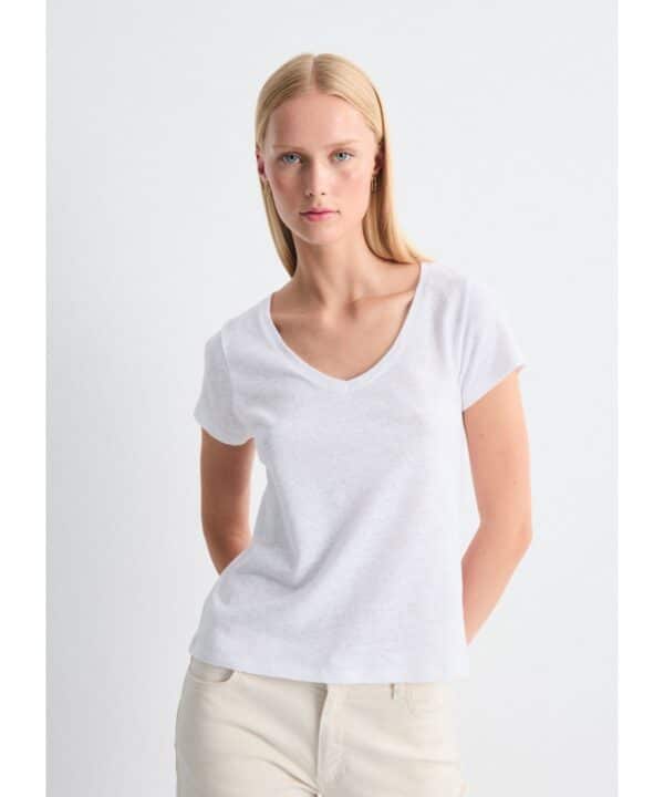 camiseta luzara Mus Bombon blanco escote pico