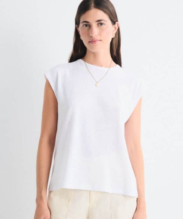 camiseta luzara Mus Bombon manga corta lino algodon cuello redondo blanco